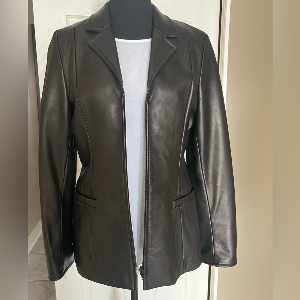 DANIER Black Leather Blazer Size S